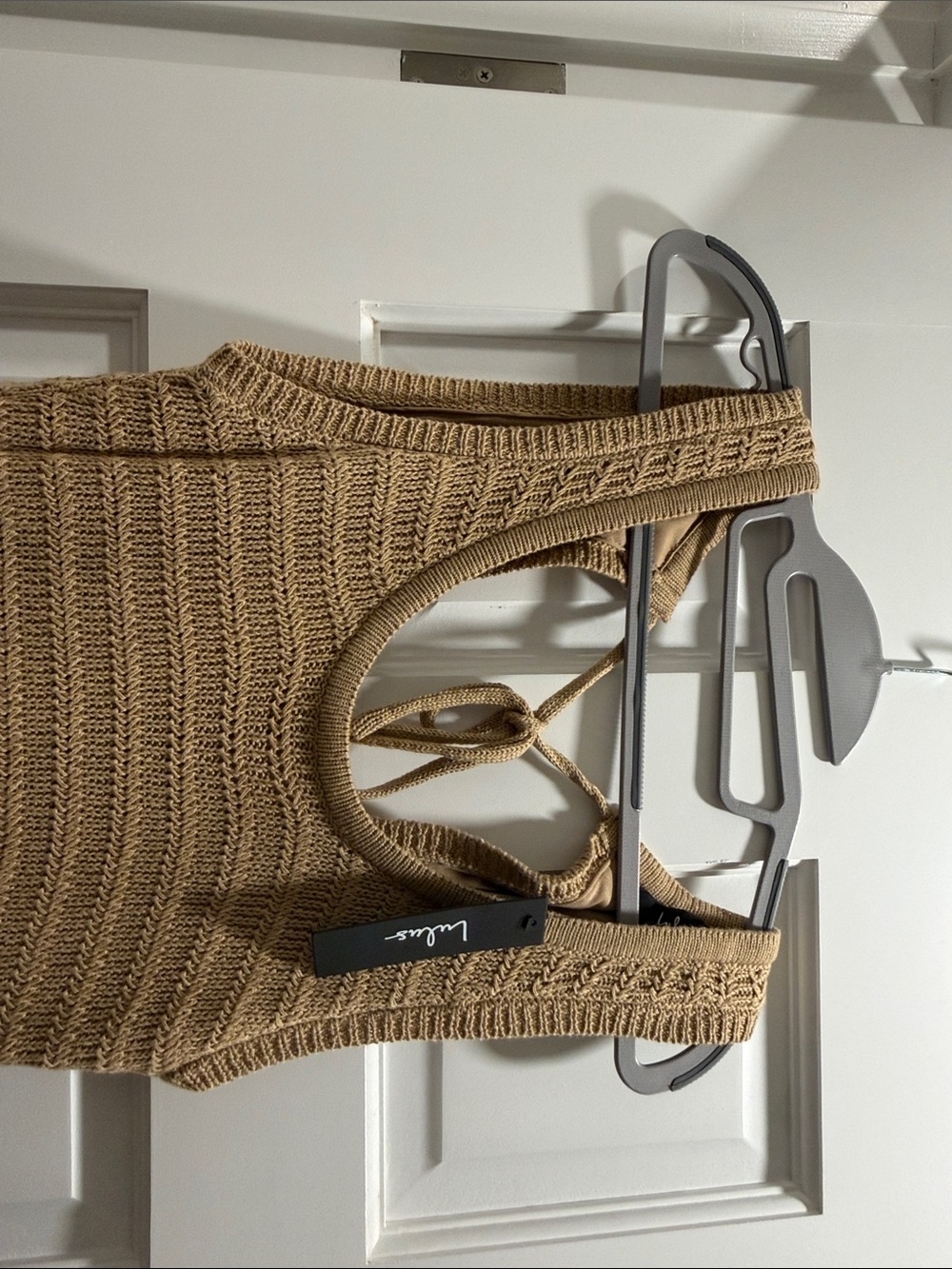Sleeveless Knit Fit & Flare Dress in Camel - Picture 3 of 4